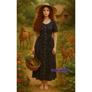 Vintage 90's Dress Liz Claiborne Button Down Duster Floral Grunge Flower Blue 6